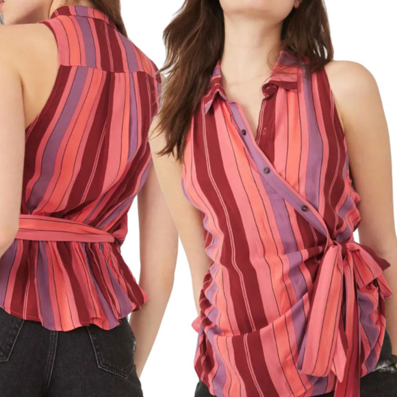 Free People Mackenzie Wrap Button-Up Sleeveless Top Floral Combo Small NWT - Picture 12 of 12